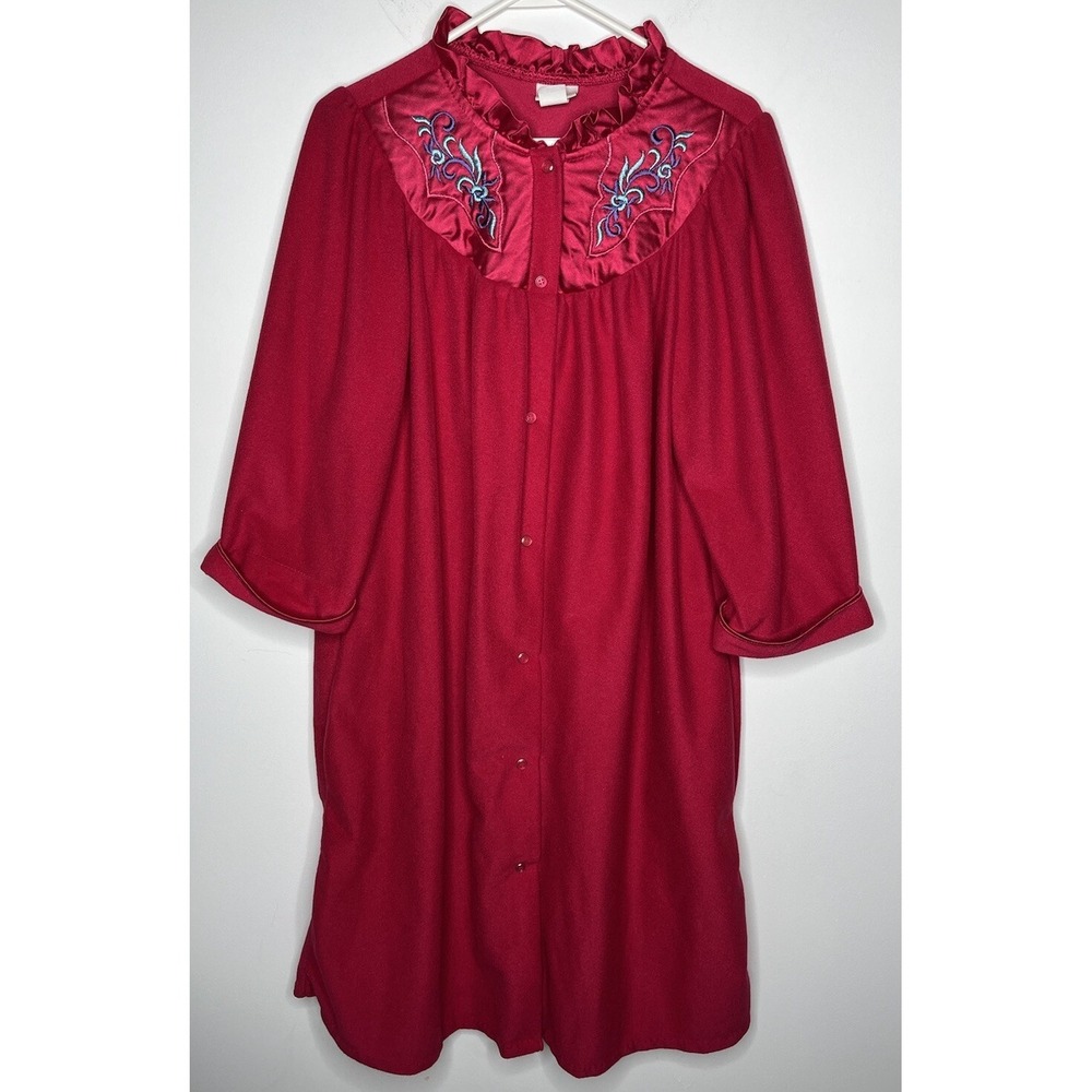 Vtg Intimate Moods House Coat NightGown‎ With Pockets Hot Pink Size Large